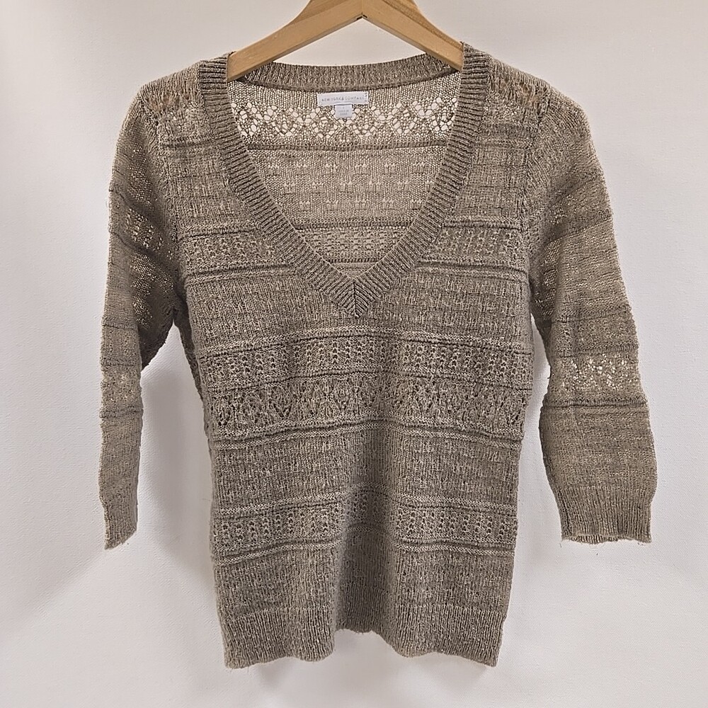 New York & Company Womens Tan Half Sleeve Knit Pullover Top Womens Size S